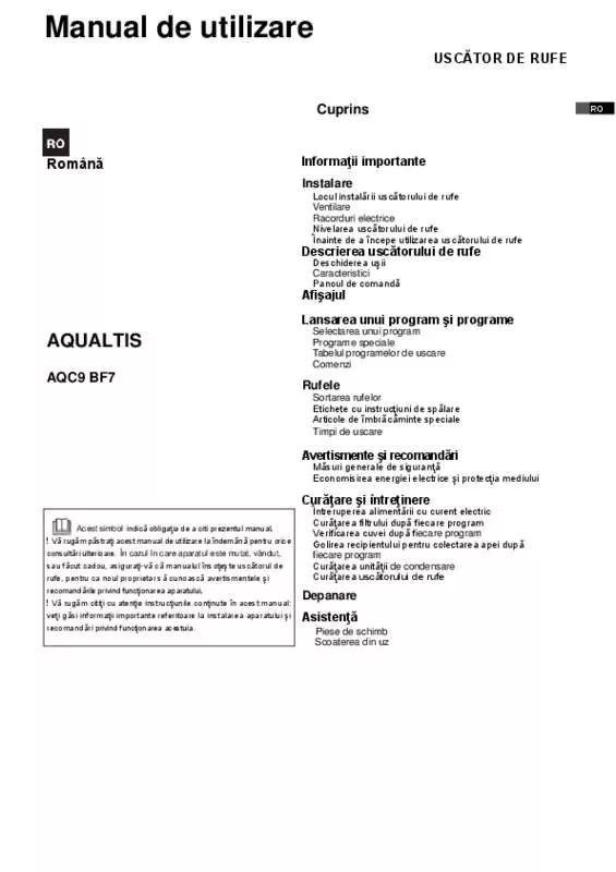 Mode d'emploi HOTPOINT AQC9 BF7 T