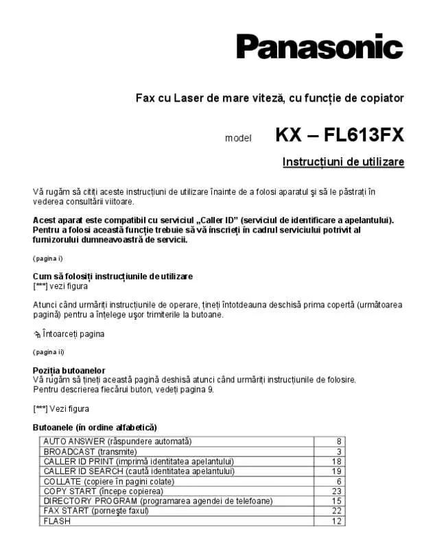 Mode d'emploi PANASONIC KX-FL613FX
