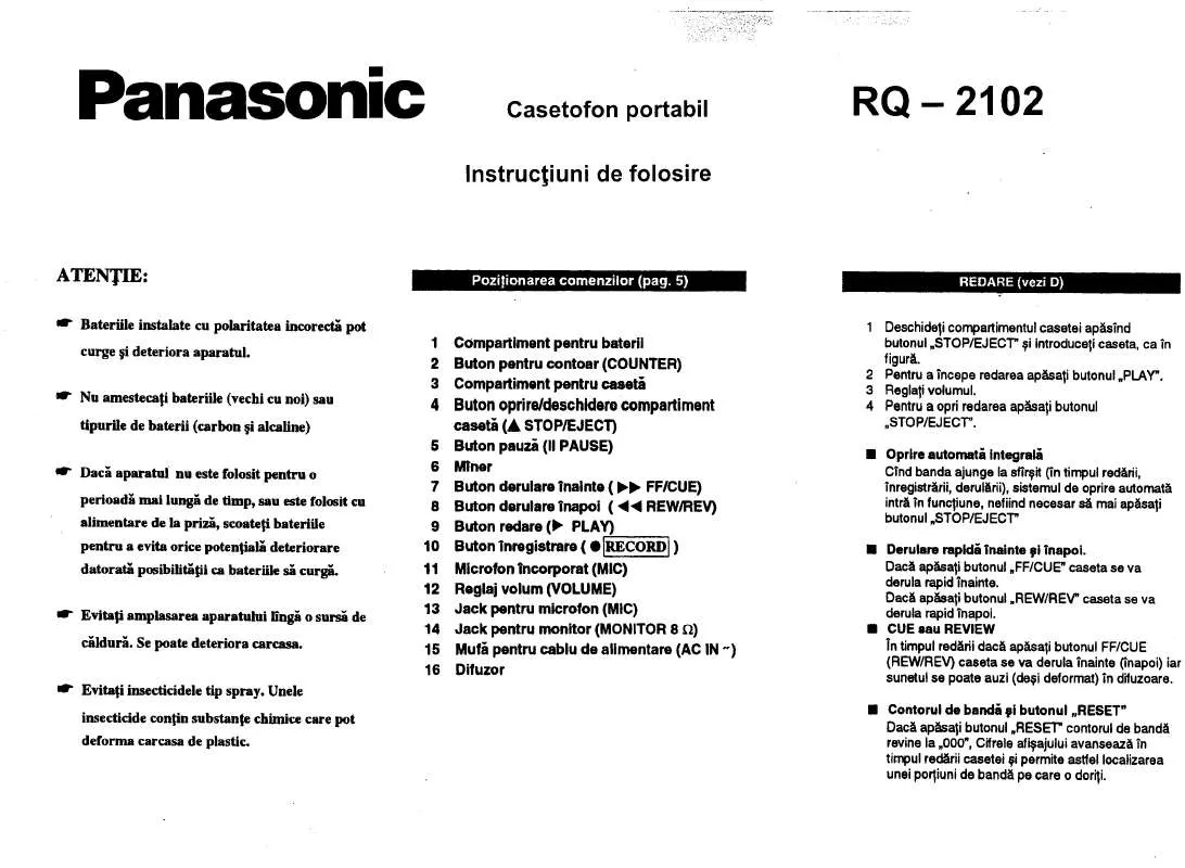 Mode d'emploi PANASONIC RQ-2102