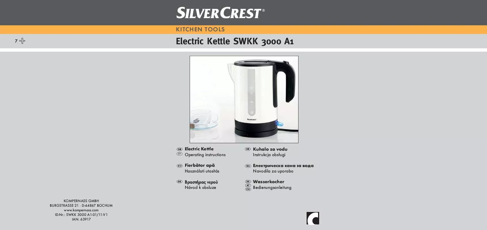 Mode d'emploi SILVERCREST SWKK 3000 A1 ELECTRIC KETTLE