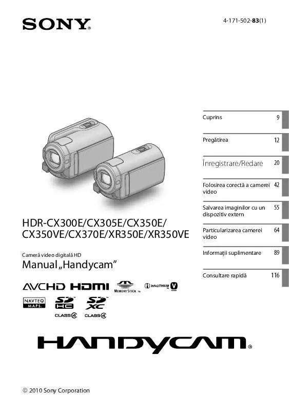 Mode d'emploi SONY HDR-CX350VE