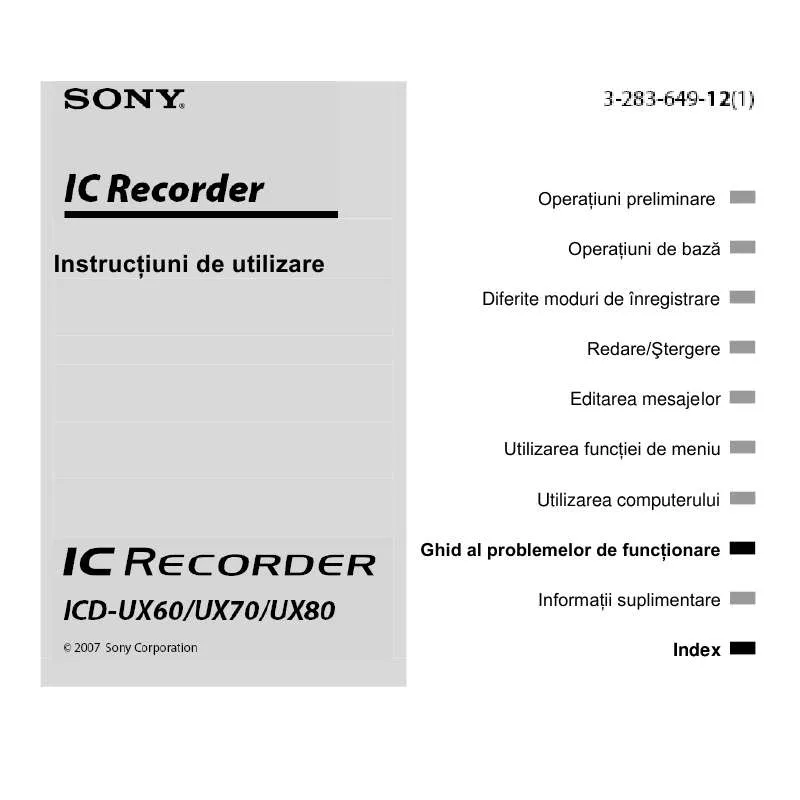 Mode d'emploi SONY ICD-UX60