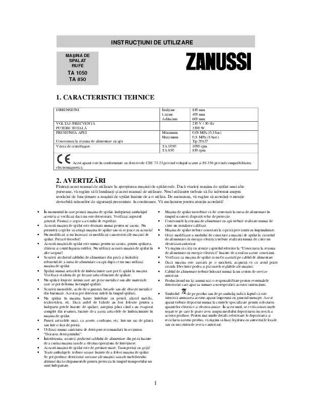 Mode d'emploi ZANUSSI TA1050