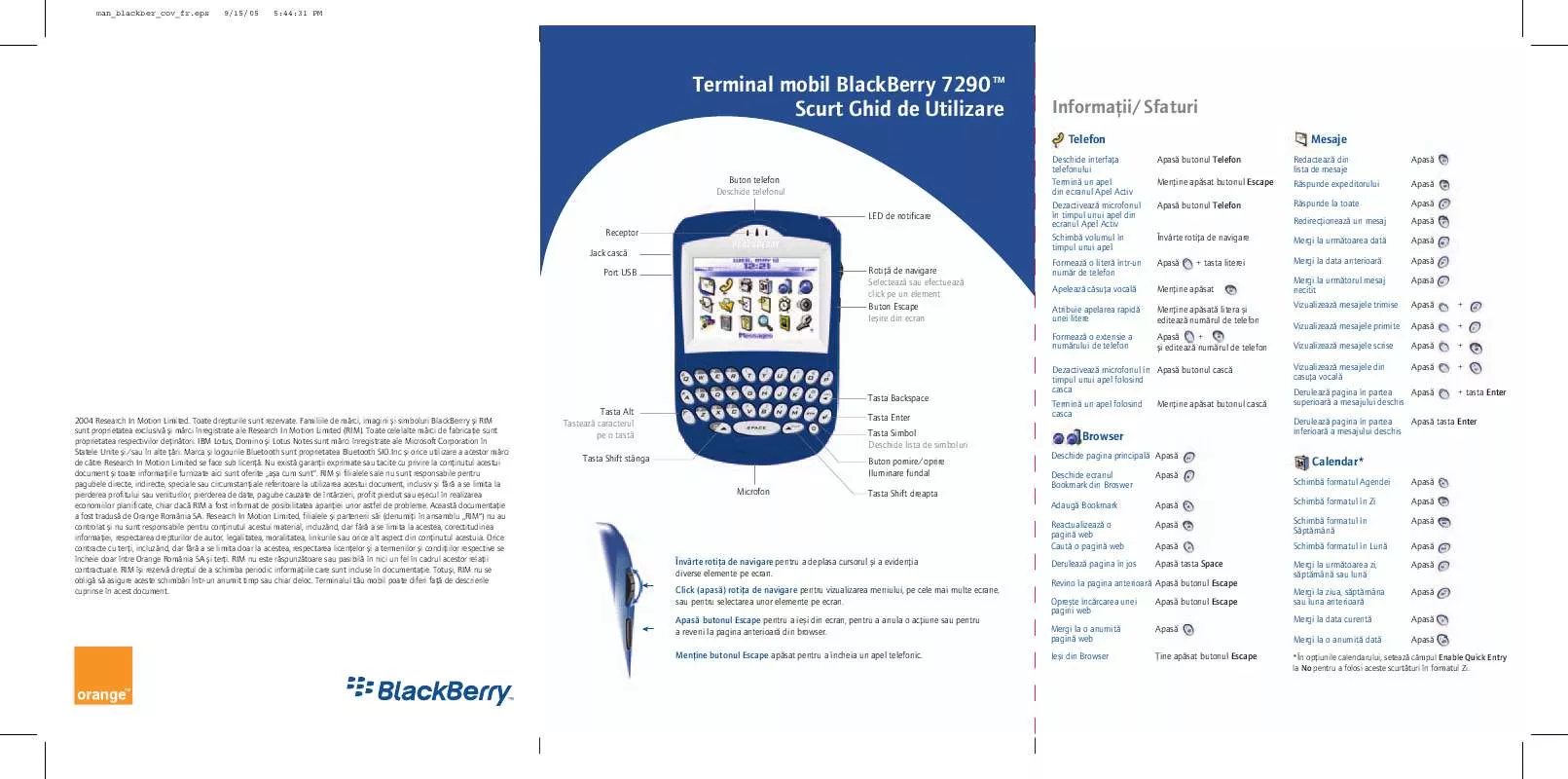 Mode d'emploi BLACKBERRY 7290