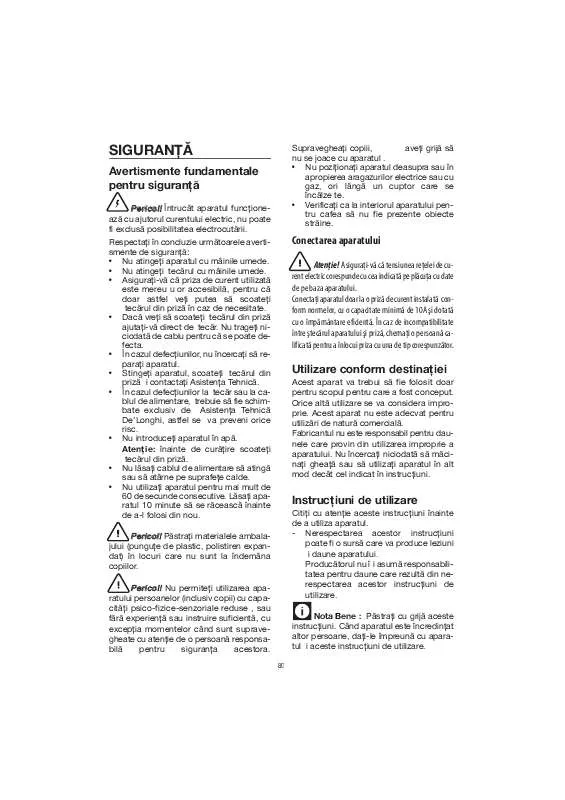 Mode d'emploi DELONGHI KG 89