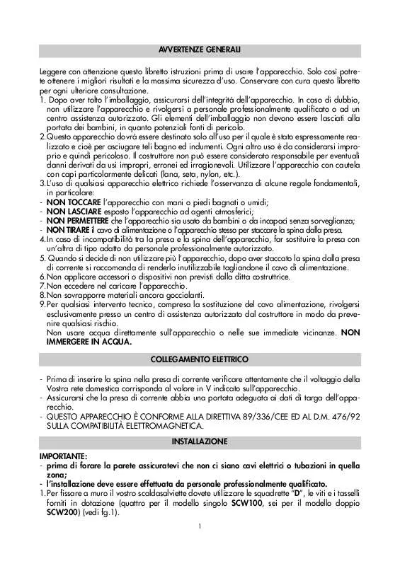 Mode d'emploi DELONGHI SCW 100