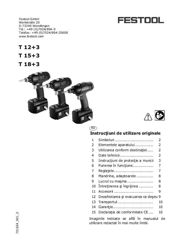 Mode d'emploi FESTOOL T 12PLUS3