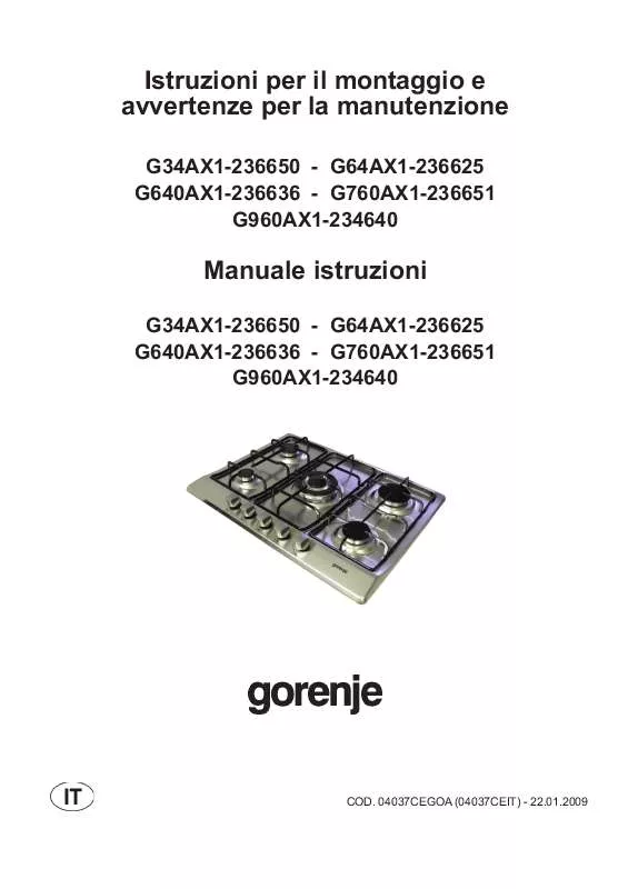 Mode d'emploi GORENJE G64AX1-236625