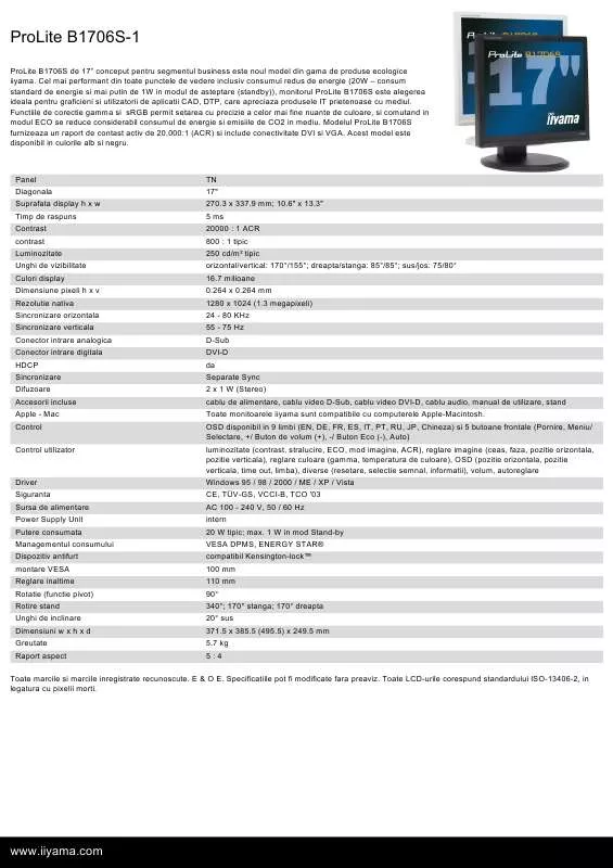 Mode d'emploi IIYAMA PROLITE B1706S-1