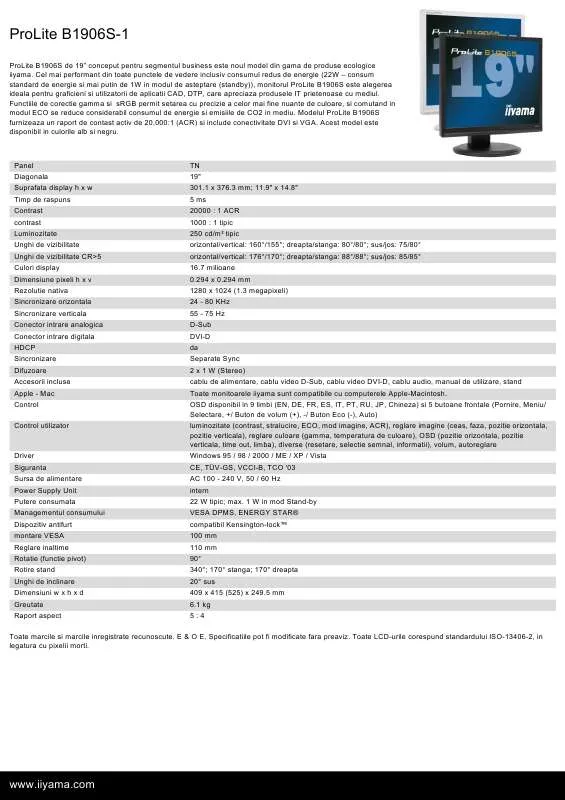 Mode d'emploi IIYAMA PROLITE B1906S-1