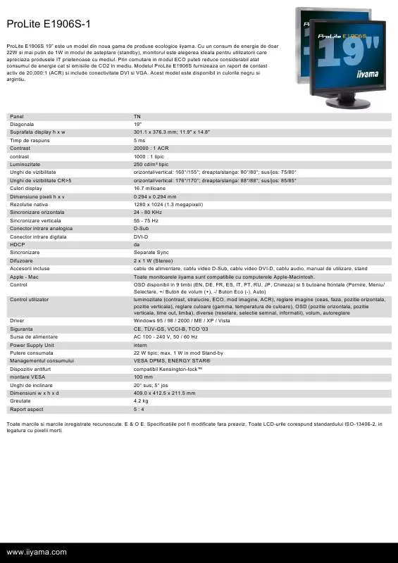 Mode d'emploi IIYAMA PROLITE E1906S-1