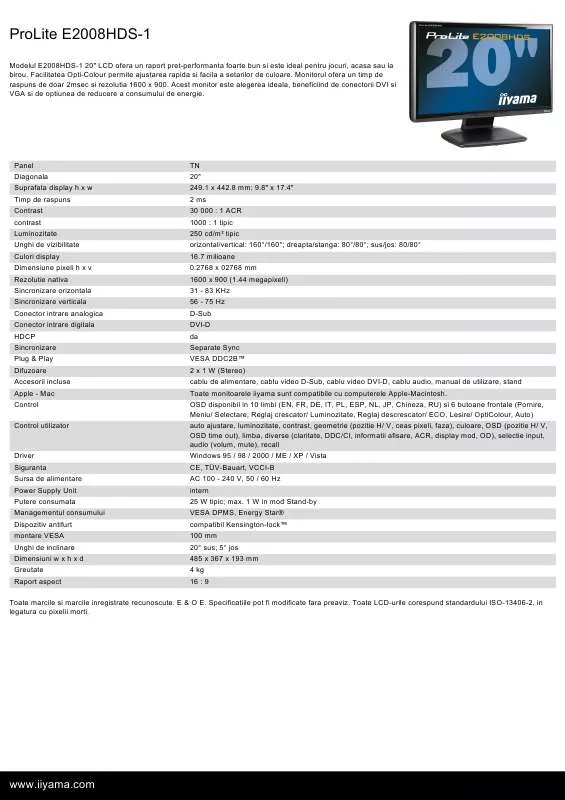 Mode d'emploi IIYAMA PROLITE E2008HDS-1