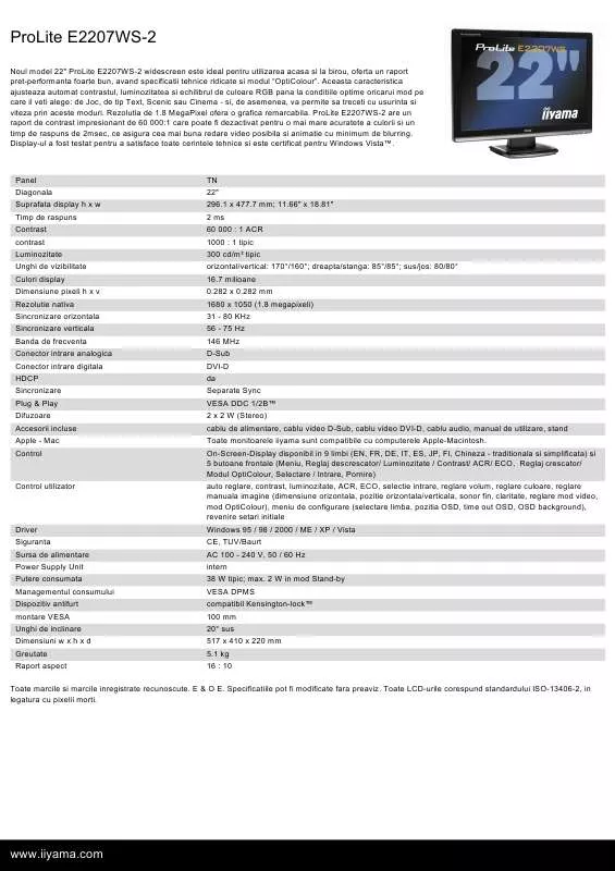 Mode d'emploi IIYAMA PROLITE E2207WS-2