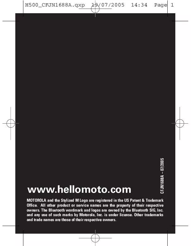 Mode d'emploi MOTOROLA OREILLETTE BLUETOOTH H500