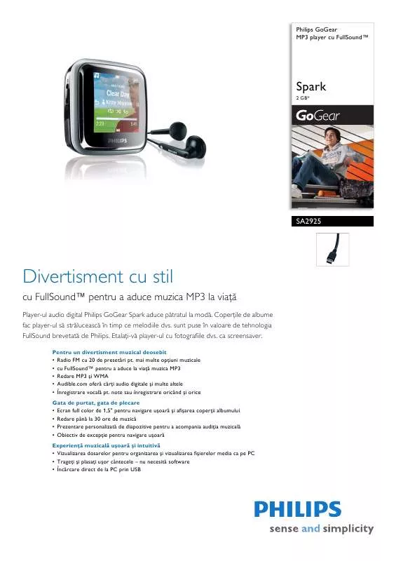 Mode d'emploi PHILIPS SA2925