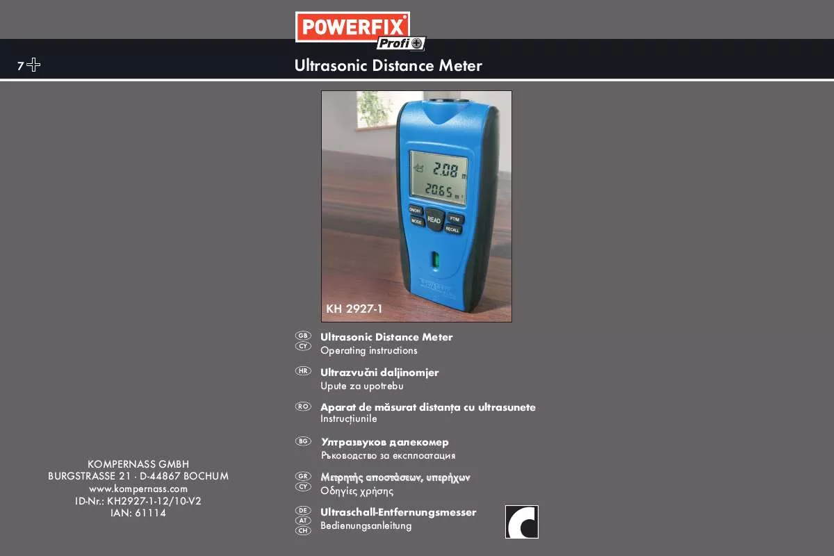 Mode d'emploi POWERFIX KH 2927-1 ULTRASONIC DISTANCE METER