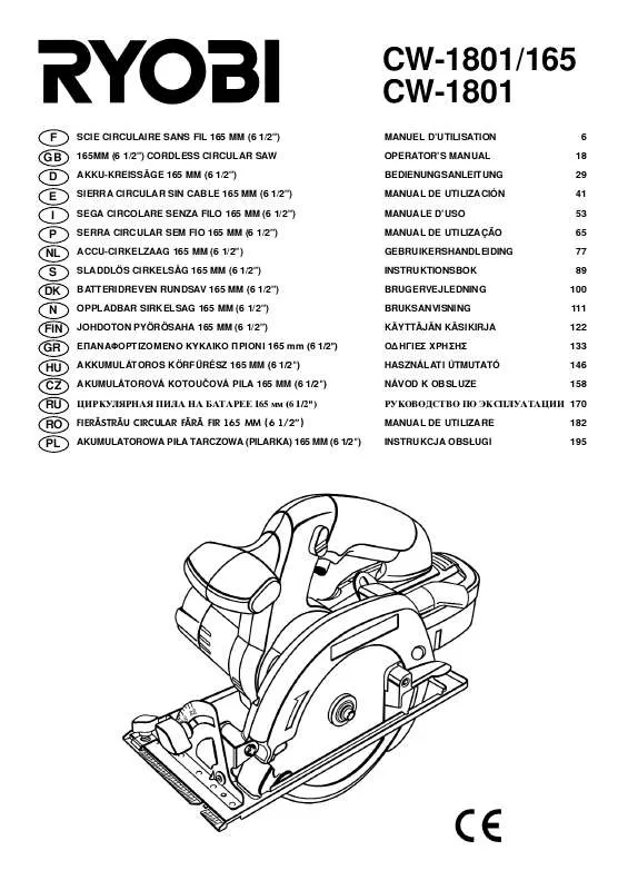 Mode d'emploi RYOBI CW-1801-165