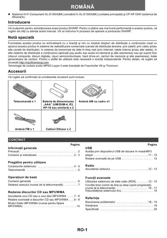 Mode d'emploi SHARP XL-E100H