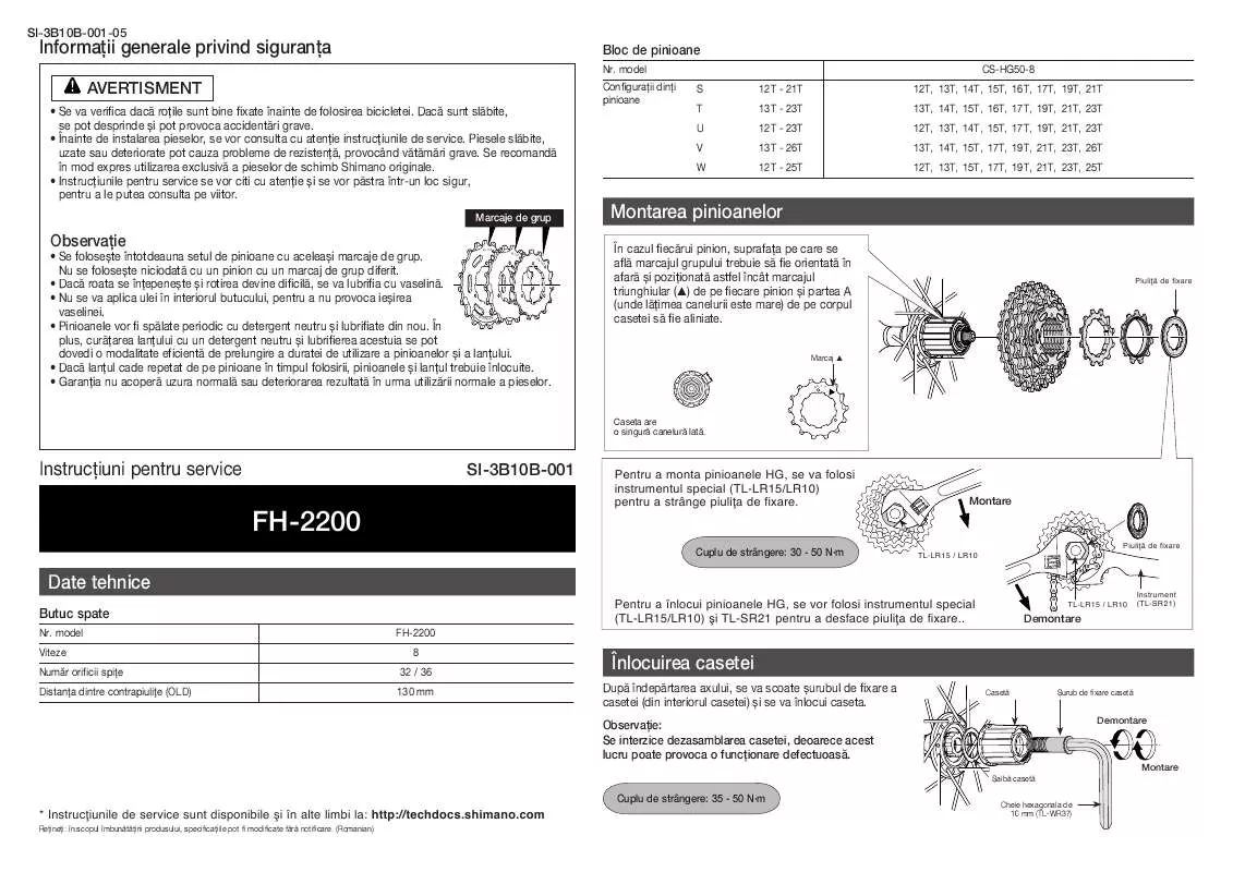 Mode d'emploi SHIMANO FH-2200