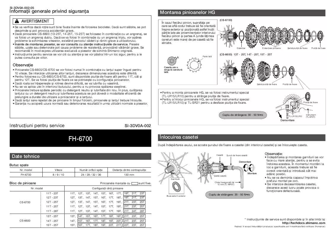 Mode d'emploi SHIMANO FH-6700