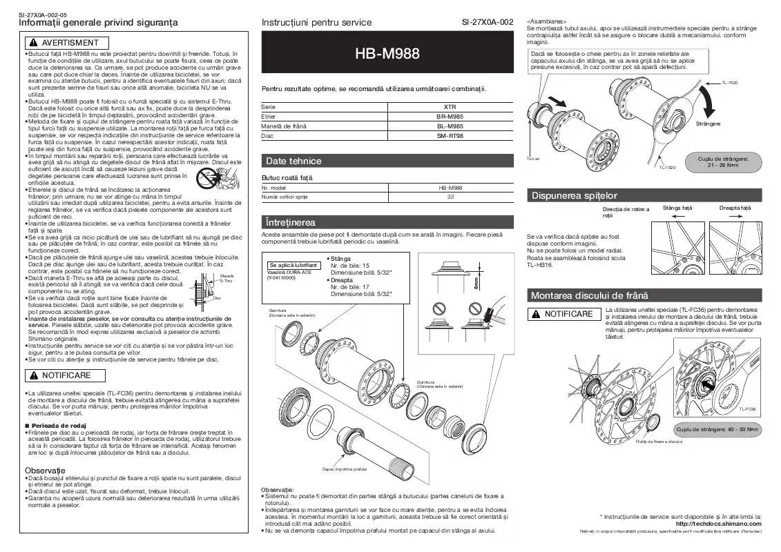 Mode d'emploi SHIMANO HB-M988