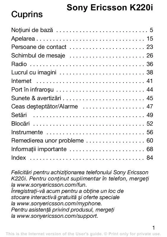 Mode d'emploi SONY ERICSSON K220I