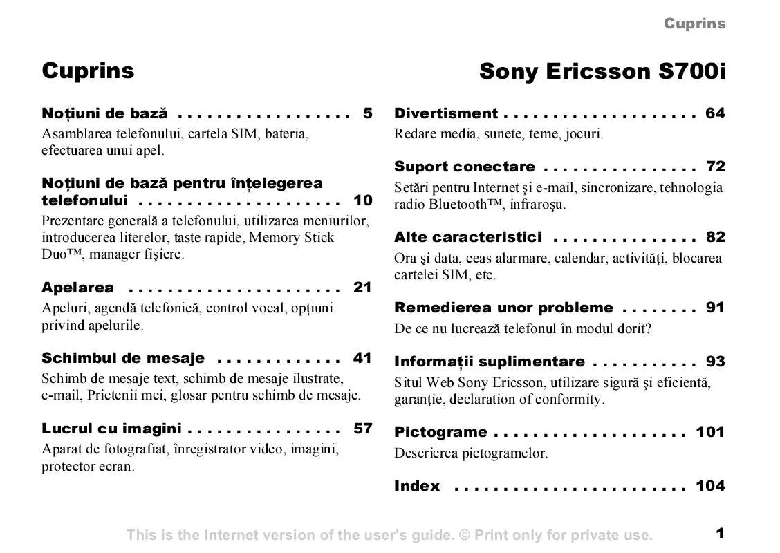 Mode d'emploi SONY ERICSSON S700I