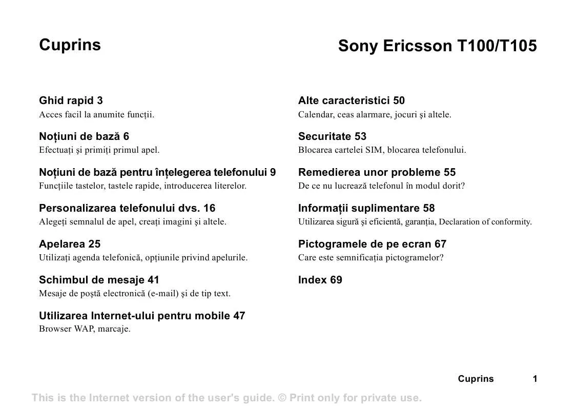 Mode d'emploi SONY ERICSSON T100