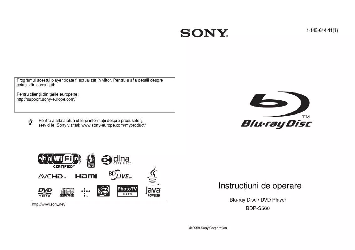 Mode d'emploi SONY BDP-S560