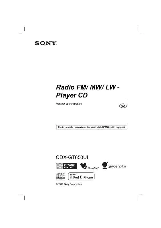 Mode d'emploi SONY CDX-GT650UI