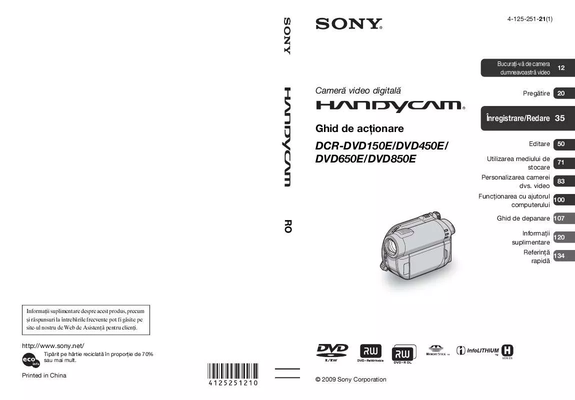 Mode d'emploi SONY DCR-DVD150E