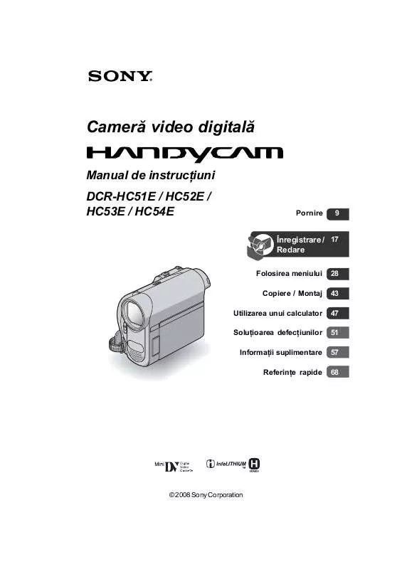 Mode d'emploi SONY DCR-HC54E