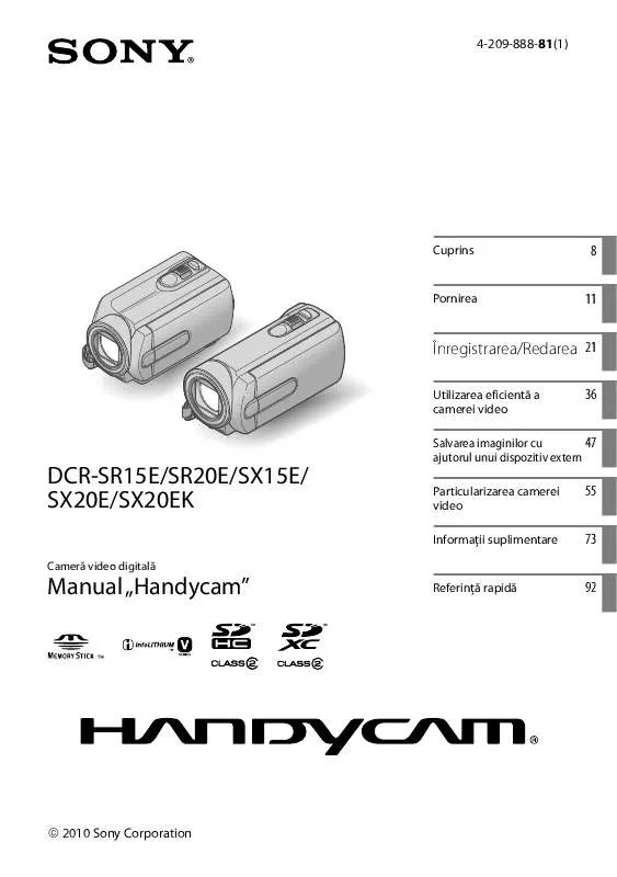 Mode d'emploi SONY DCR-SR15E