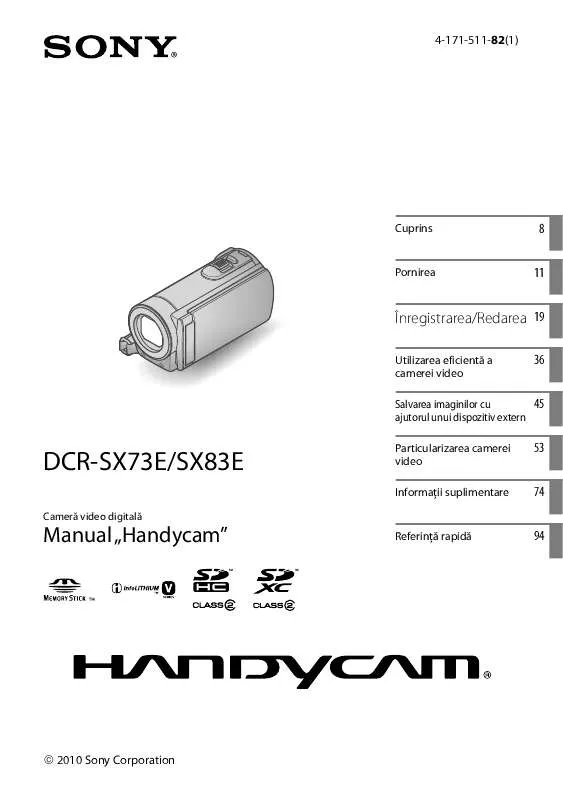 Mode d'emploi SONY DCR-SX73E