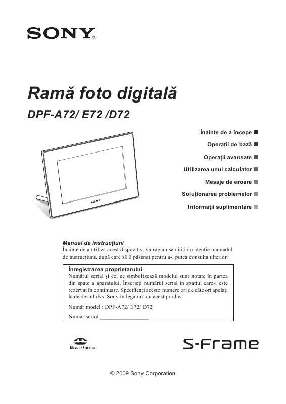 Mode d'emploi SONY DPF-A72