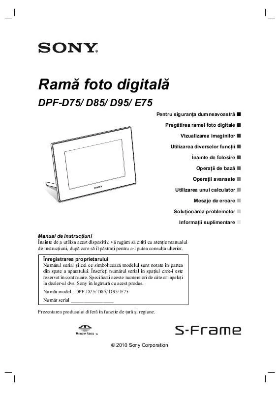 Mode d'emploi SONY DPF-D85