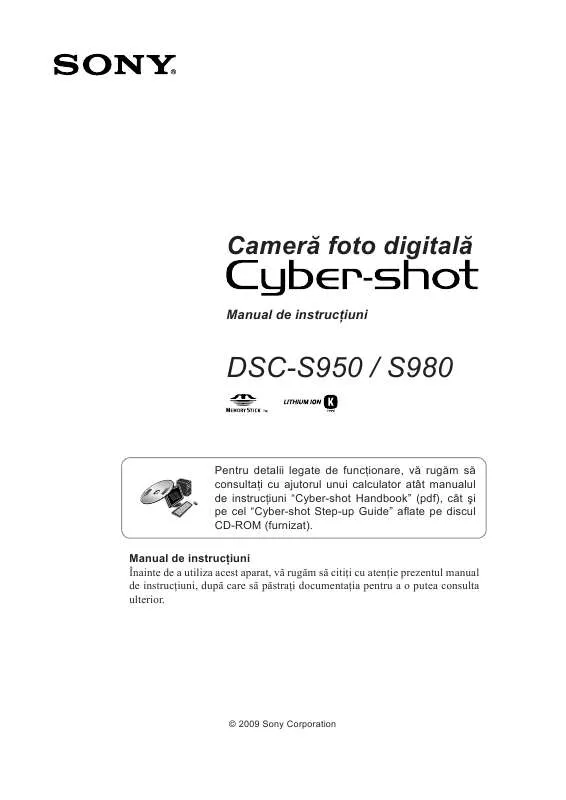 Mode d'emploi SONY CYBER-SHOT DSC-S980