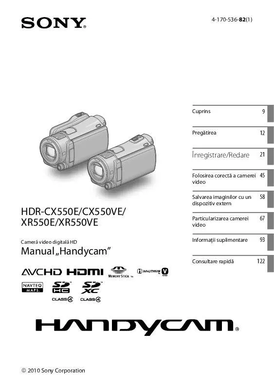 Mode d'emploi SONY HDR-XR550V