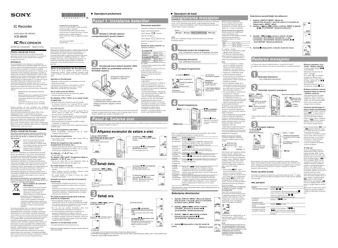 Mode d'emploi SONY ICD-B600