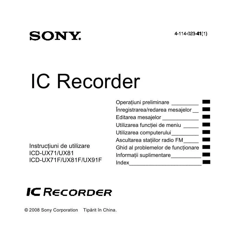 Mode d'emploi SONY ICD-UX81