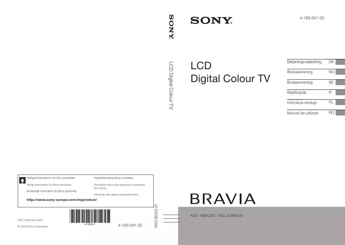 Mode d'emploi SONY KDL-19BX200