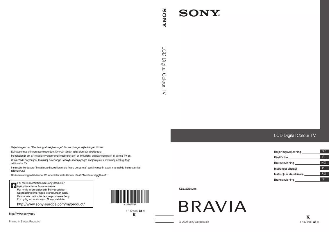 Mode d'emploi SONY KDL-22E5310