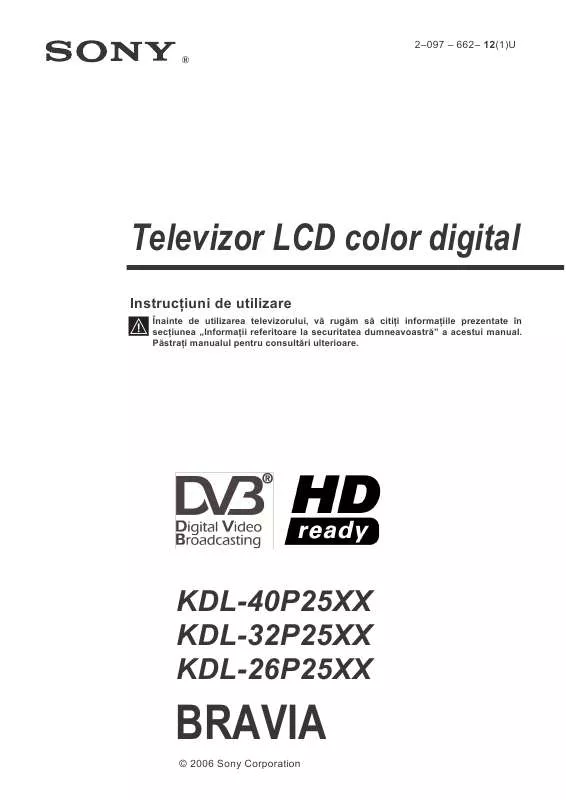 Mode d'emploi SONY KDL-26P2520