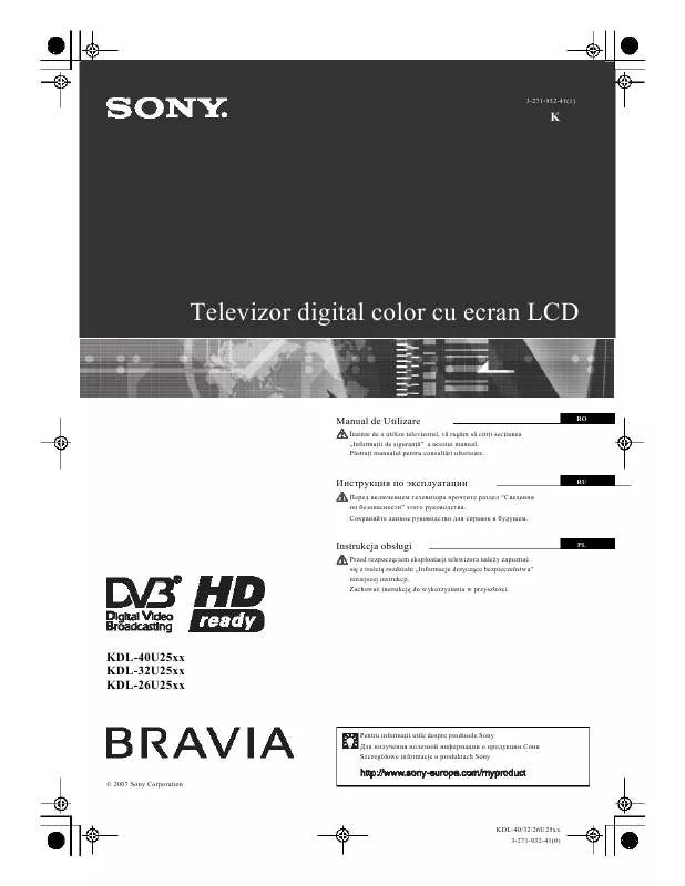 Mode d'emploi SONY KDL-26U2520