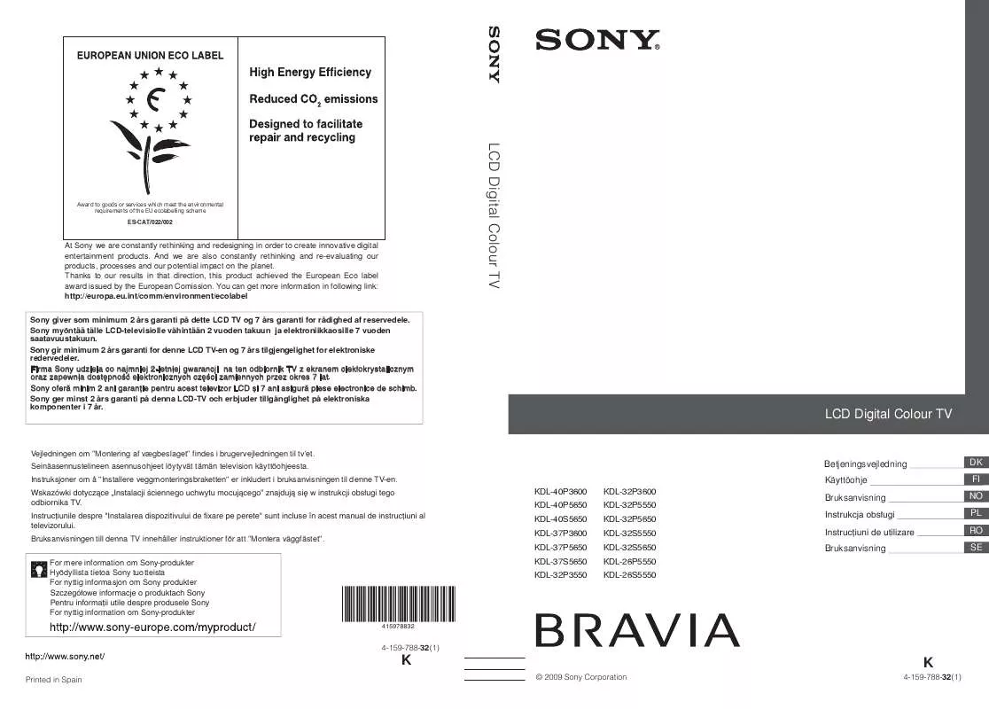 Mode d'emploi SONY KDL-37P5650