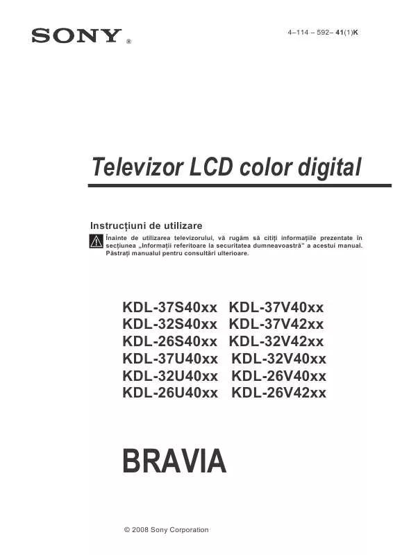 Mode d'emploi SONY KDL-37U4000