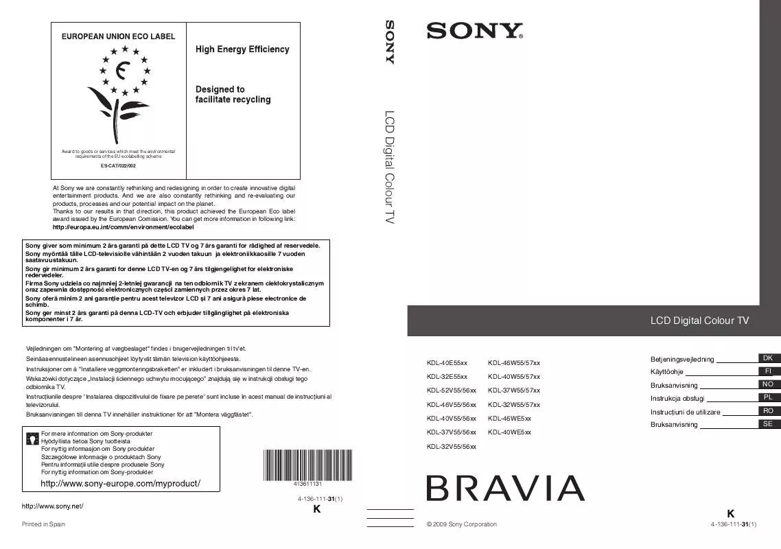 Mode d'emploi SONY KDL-40W5710