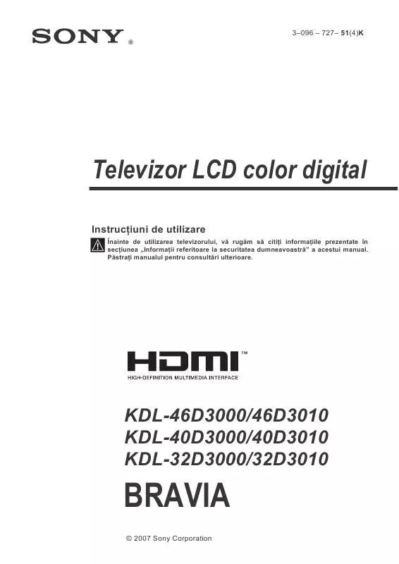 Mode d'emploi SONY KDL-46D3000