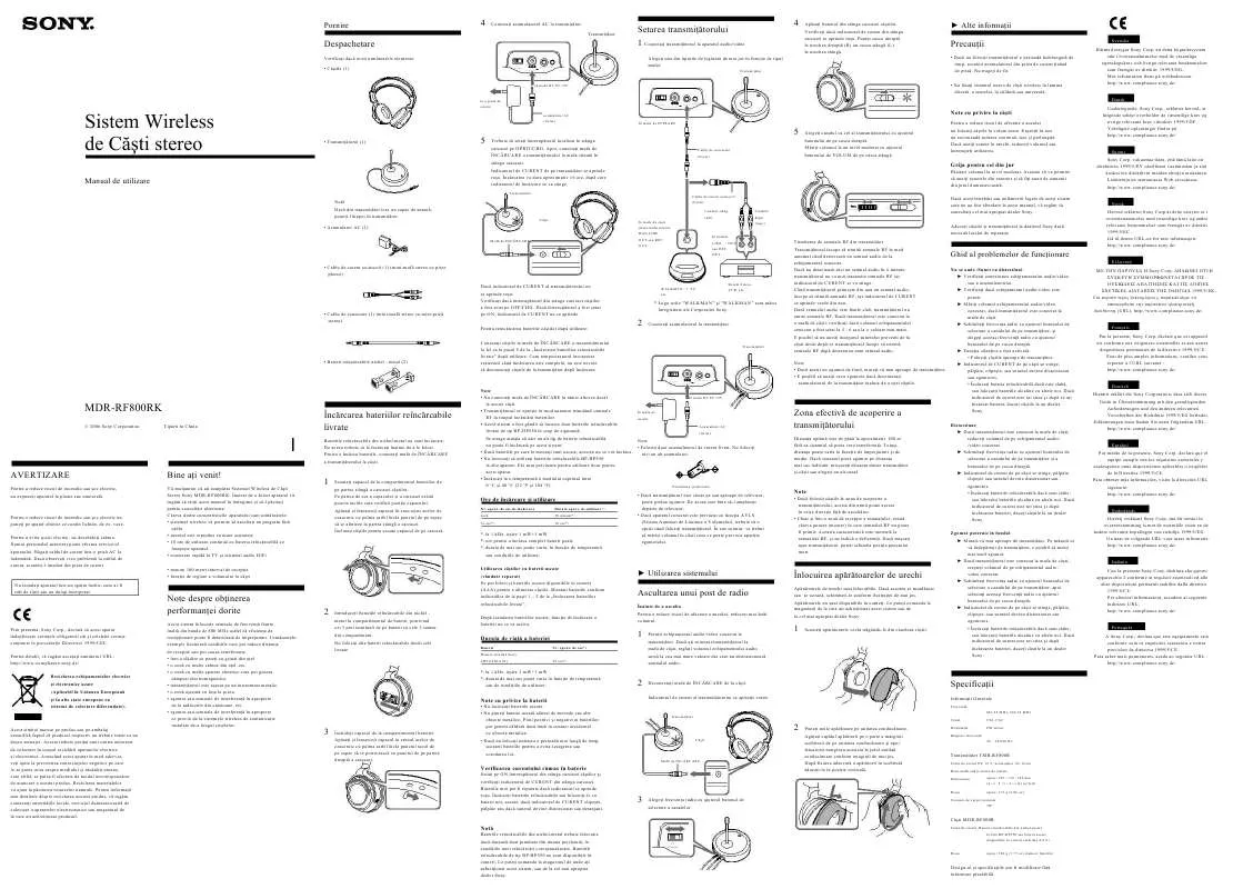 Mode d'emploi SONY MDR-RF800RK