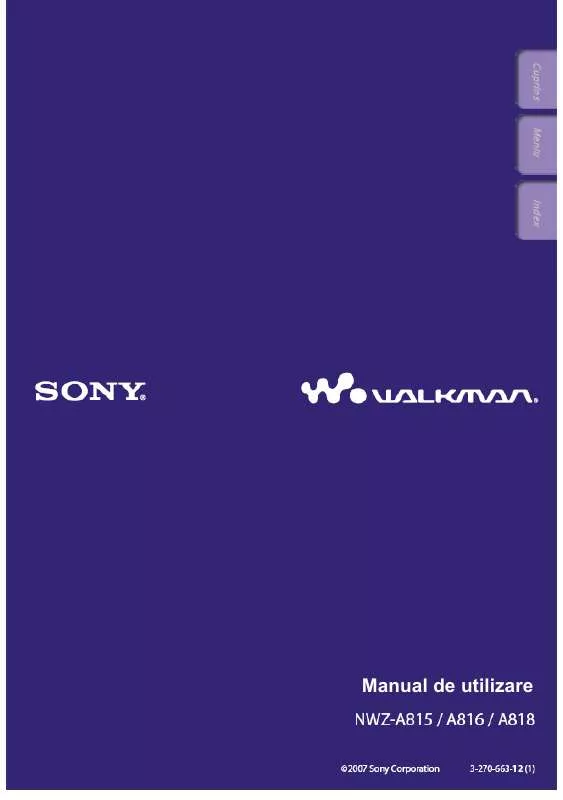 Mode d'emploi SONY NWZ-A815